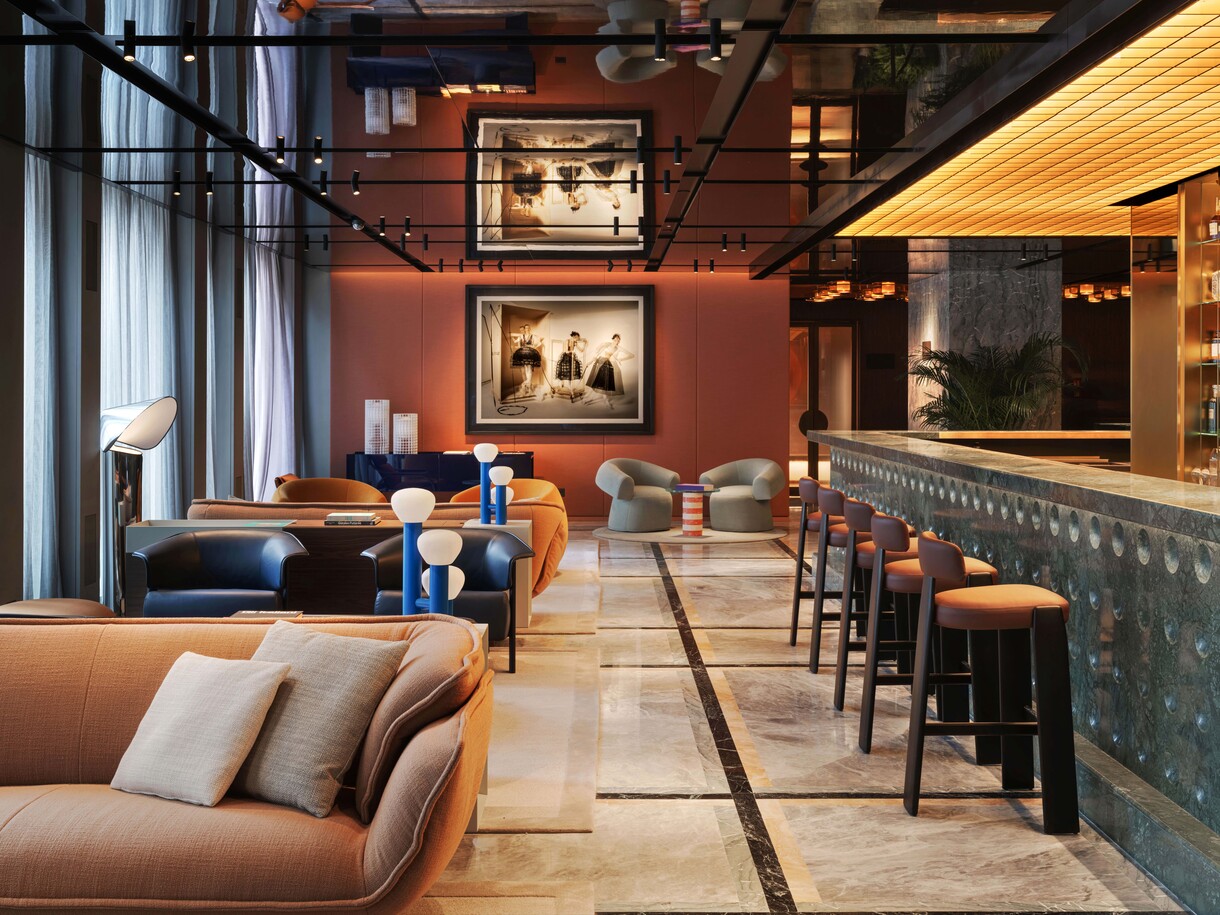 Casa Brera Living bar with artworks 