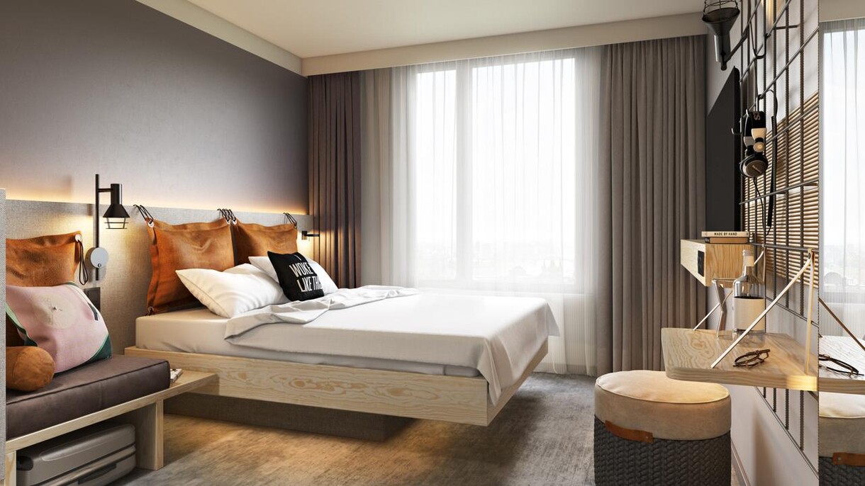 Render of a Moxy Guestroom