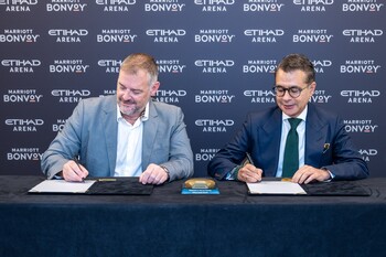 Signing ceremony for the Marriott Bonvoy and Etihad Arena Partnership